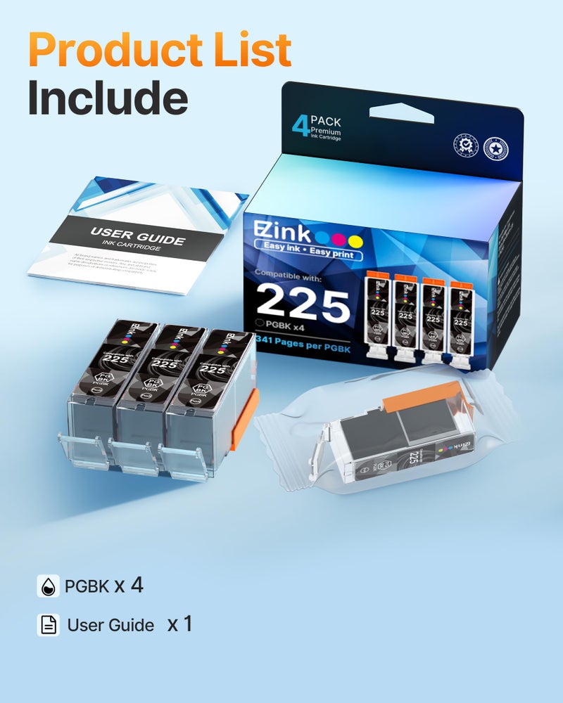 E-Z Ink Compatible Ink Cartridge Replacement for Canon PGI-225 PGI225 Compatible with PIXMA MX882 MX892 MG5320 MG6220 MG5220 MG6120 MG8220 MX712 IP4820 IP4920 IX6520 Printer (Large Black, 4 Pack) - Image 5